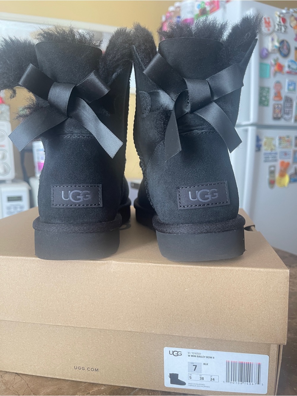 UGG Black Short Bow Back Shearling Ankle Boots